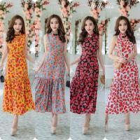 ราคา Maxi Dress แม็กซี่เดรสแขนกุด คอจีนสไตล์กี่เพ้า พิมพ์ลายดอก ชายเดรสแต่งระบายให้ชุดดูพริ้วสวย งานไหมอิตาลี มีซิปหลัง (23284957427)