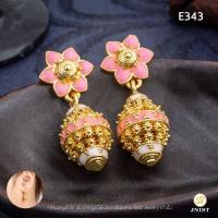 ราคา JNist E343 ต่างหูพิกุลกลีบชมพูหุ้มทองแท้ ต่างหูเพชรสวิส CZ ต่างหูห้อย ชุบทองไมครอน (10143833149)