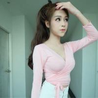 ราคา เสื้อครอปแขนยาว ผ้าเรย่อน ไขว้หน้า ป้าย Tukkatun เสื้อผูกเอว (2881367720)