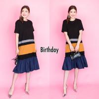 ราคา เดรสผ้ายืดต่อสลับสี ชายระบาย แบบน่ารัก ผ้ายืดเนื้อดี (1398733399)