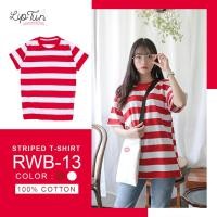 ราคา เนื้อผ้า​Cotton​100% ( Striped T-shirt Fashions )‼️ เสื้อยืดลายขวาง เสื้อยืดลายทาง ลายสี : แดง/ขาว (16731285372)