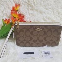 ราคา มือ1#Coach คล้องมือ Size L 2ซิป แท้มือ 1 จาก Outlet อเมริกา 8 นิ้ว ผ้าแคนวาสลาย C คาดขาว (4603029123)