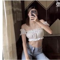 ราคา เสื้อปาดเปิดไหล่ ครอป เสื้อเที่ยวเอวลอย (8544672551)