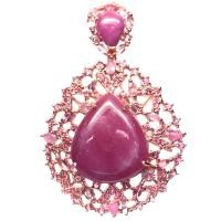 ราคา เข็มกลัดพลอยแท้ ทับทิม สีชมพู 25 x 30 mm. ล้อม ทัวร์มาลีน เงินแท้ 925 ชุบนาค (rose gold) (18991940987)