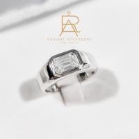 ราคา แหวนเงินแท้ ชุบทองคำขาว แหวนชาย ฝังเพชร Moissanite Emerald cut 1กะรัต (23082491908)