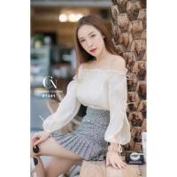 ราคา ส่งต่อ ร้านChernas เสื้อครอปปาดไหล่ แขนยาวระบาย ผ่าแขนแต่งเชือกผูกโบว์น่ารัก (7285329005)