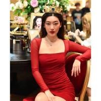 ราคา มินิเดรส ผ้ามุ้ง แขนยาว สีแดงเข้ม มือ2 (7258348300)