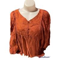 ราคา เสื้อผ้าฝ้ายลายปัก สีส้มอิฐ แขนสวยมาก (18565355348)