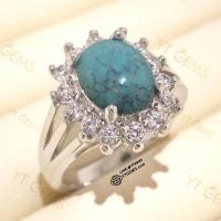 ราคา แหวนเทอร์ควอยส์ ล้อมเพชร แหวนเงินแท้ ชุบทองคำขาว เทอร์ควอยส์แท้ YTG-11664 (21916204944)