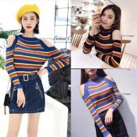 ราคา เสื้อไหมพรมเว้าไหล่ ลายริ้ว (1432046541)