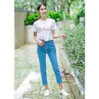 ราคา กางเกงยีนส์เอวสูง⊕✽✣มีไซส์ใหญ่ S-40"กางเกงยีนส์ทรงบอย⚡️ยีนส์เอวสูงผ้าไม่ยืดสีขาวทรงบอลลูน จะใหญ่กว่าสีอื่นตรงสะโพก (12967906854)