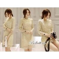 ราคา เดรสลูกไม้ สีทอง แขนยาว 5 ส่วน ใช้ผ้าลูกไม้เนื้อหนาอย่างดีทอผสมกับเลื่อมทองทั้งตัวลายดอก ซับในเนื้อหนาในตัวทั้งตัวค่ะ (5000737421)