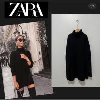 ราคา USED ZARA คอลเลคชั่นใหม่ เสื้อไหมพรมสีดำคอสูงพับได้ ตัวยาวผ้านิ่ม สภาพใหม่ (23819770899)