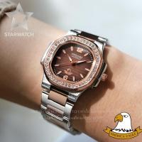 ราคา AMERICA EAGLE นาฬิกาข้อมือผู้หญิง สายสแตนเลส รุ่น AE8014Lเพชร – 2KPINKGOLD/BROWN (2948557660)