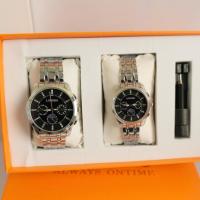 ราคา เซ็ตนาฬิกา longbo คู่หญิงชาย สายเลสหน้าปัด 3 วงแต่งพระอาทิตย์ (22860758658)