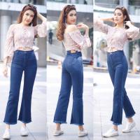 ราคา กางเกงยีนส์ทรงเอวสูงผ้ายืด ขาม้า ขาบาน ปลายขารุ่ย JEANSเสื้อผ้าแฟชั่น|กางเกงยีนส์|กางเกงยีนส์เอวสูง|กางเกงขาม้า| NR05 (6661900319)