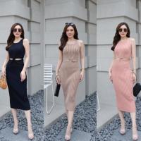 ราคา เดรสไหมพรมทูโทน เดรสไหมพรมแขนกุดเว้าเอว (23854261604)