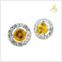 ราคา ต่างหูบุษราคัมแท้ เงินแท้ ชุบทองคำขาว ต่างหูพลอยแท้ (5178023892)