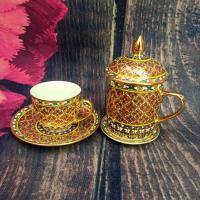 ราคา ชุดแก้วมัค ถ้วยกาแฟ เบญจรงค์ (21446364970)
