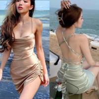 ราคา มินิเดรสรูดข้าง เดรสสั้นสายคล้องคอ เดรสโชว์หลังสายฝอ ชุดใส่ไปทะเล คาเฟ่ ออกงาน แซ่บแซ่บ (19071663764)