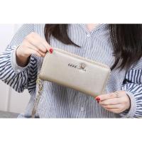 ราคา กระเป๋าสตางค์ใบยาวซิปรอบสีทอง LEATHER (959289088)