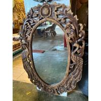 ราคา กระจกไม้สัก วินเทจ วงรีขัดสี กว้าง 60 cm Xสูง 90 cm หนา 1.5 cm กระจกส่อง แกะสลัก กรอบไม้สัก แขวนติดผนัง (19884241622)