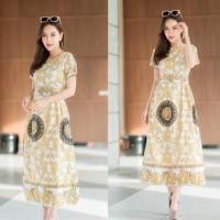 ราคา เดรสแขนสั้นลาย Versace(สีจริงเหลืองสดใสกว่าในรูป) (18609106972)