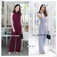 ราคา M-XL จั้มสูทคอเต่าแต่งอกไขว้ ชุดออกงานเรียบหรู สีเทา (2076215571)