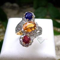 ราคา แหวน ทับทิม บุษราคัม ไพลินแท้ ตัวเรือนเงินแท้ 92.5% (1028315512)