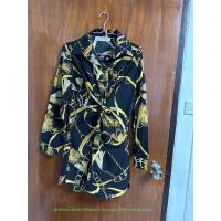 ราคา เดรสกระโปรงสั้นลายVersace ลูกเล่นบิดเกลียวช่วงเอวด้านหน้ากระดุม free Size (17292825793)