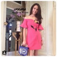 ราคา เดรสสั้นปาดไหล่สีชมพู งานป้ายnokara (22581427497)