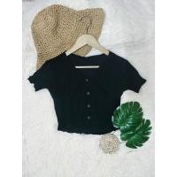 ราคา เสื้อครอปไหมพรมสีดำ มือสอง (12726698235)