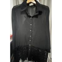 ราคา เชิ๊ตชีฟองสีดำชายลูกไม้สาวอวบสีดำแขนยาวมินิเดรส (11194386499)