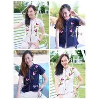 ราคา เสื้อผ้าฝ้ายพื้นเมืองคอจีนงานปักมือดอกทิวลิป (11734892908)
