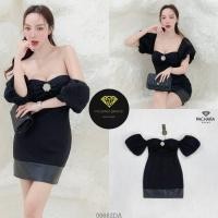 ราคา PACHARA เดรสสั้นทรงเกาะอกแขนตุ๊กตาสีดำ ช่วงอกจับจีบติดเพชร (20386523783)