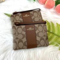 ราคา พร้อมส่ง แท้100% กระเป๋า COACH คล้องมือ 1 zip S สีน้ำตาลคาราเมล CORNER ZIP WRISTLET WITH RIVETS (COACH F58035) (14452914785)