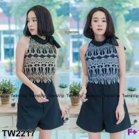 ราคา จั้มสูทขาสั้น ช่วงบนผ้าลูกไม้ลายมงกุฏ คอผูกโบว์หรือปล่อยเก๋ๆ ผ้าซาร่า สม้อคเอว (343602457)