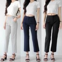 ราคา กางเกงผ้าฮานาโกะเอวสูง ซิปหน้าตีเกล็ด ทรงกระบอก สีดำ มือ1 size m (2053011947)