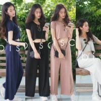 ราคา ชุด set crop เสื้อ+ กางเกงขายาวผ้าเรย่อนเนื้อดี (469339783)