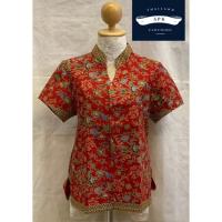 ราคา เสื้ออินโดแท้100% สีแดง ลายดอกปาเต๊ะอินโด อัดผ้ากาว (8367222422)