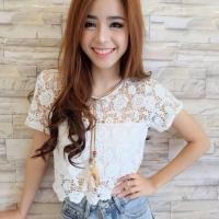 ราคา พร้อมส่ง เสื้อลูกไม้ครอปแขนสั้นงานสไตส์เกาหลีน่ารักๆไฮโซสุดๆ (17529535)