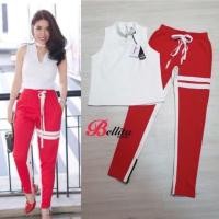 ราคา ชุดเซ็ทเสื้อสีขาว+กางเกงขายาวสีแดง ไซส์L มือ1ป้ายห้อย งานป้ายBellita (7915755815)