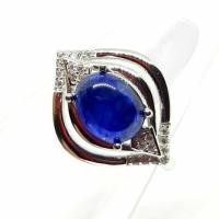 ราคา แหวน ไพลิน หลังเบี้ย Blue Sapphire พลอยแท้ น้ำเงิน ใสๆ ตัวเรือนเงินแท้ 925 ชนาด 57 (4543433025)