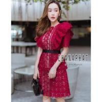 ราคา เดรสสั้นสีแดงลูกไม้ปักแต่งระบายช่วงไหล่ ผ้าหนัก ป้าย jariya (2310919391)