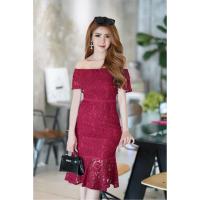 ราคา DS0098 ชุดเดรสลูกไม้ ชุดใส่ไปงานแต่ง สีแดงเลือดหมู (2076595543)