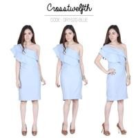 ราคา DR1520 เดรส Crosstwelfth ปาดไหล่สีฟ้า (3306414715)