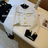 ราคา เสื้อแขนยาวสีขาวแขนเสื้อสีดำแต่งกระดุมทอง (20195522280)