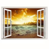 ราคา 3D Wall sticker [B40] สติกเกอร์ติดผนัง 3มิติ สติ๊กเกอร์ติดผนัง สติ็กเกอร์ติดผนัง กันน้ำ หน้าต่าง 3มิติทะลุมิติ วิวทะเล (16444652149)
