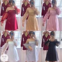 ราคา SS350 เดรสเกาะอก ปาดหลัง สม็อกหลัง+ซิป แต่งแขนผ้าแก้วบัพเบิ้ล ไม่คัน ผ้าซีทรูสวยๆ แขนแต่งโบว์เล็กๆ (22443395967)