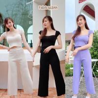 ราคา fabricsp ชุดเซทเสื้อ+กางเกง ผ้าไหมพรม เสื้อไหมพรมแขนสั้น กางเกงไหมพรมขายาว (16474717920)